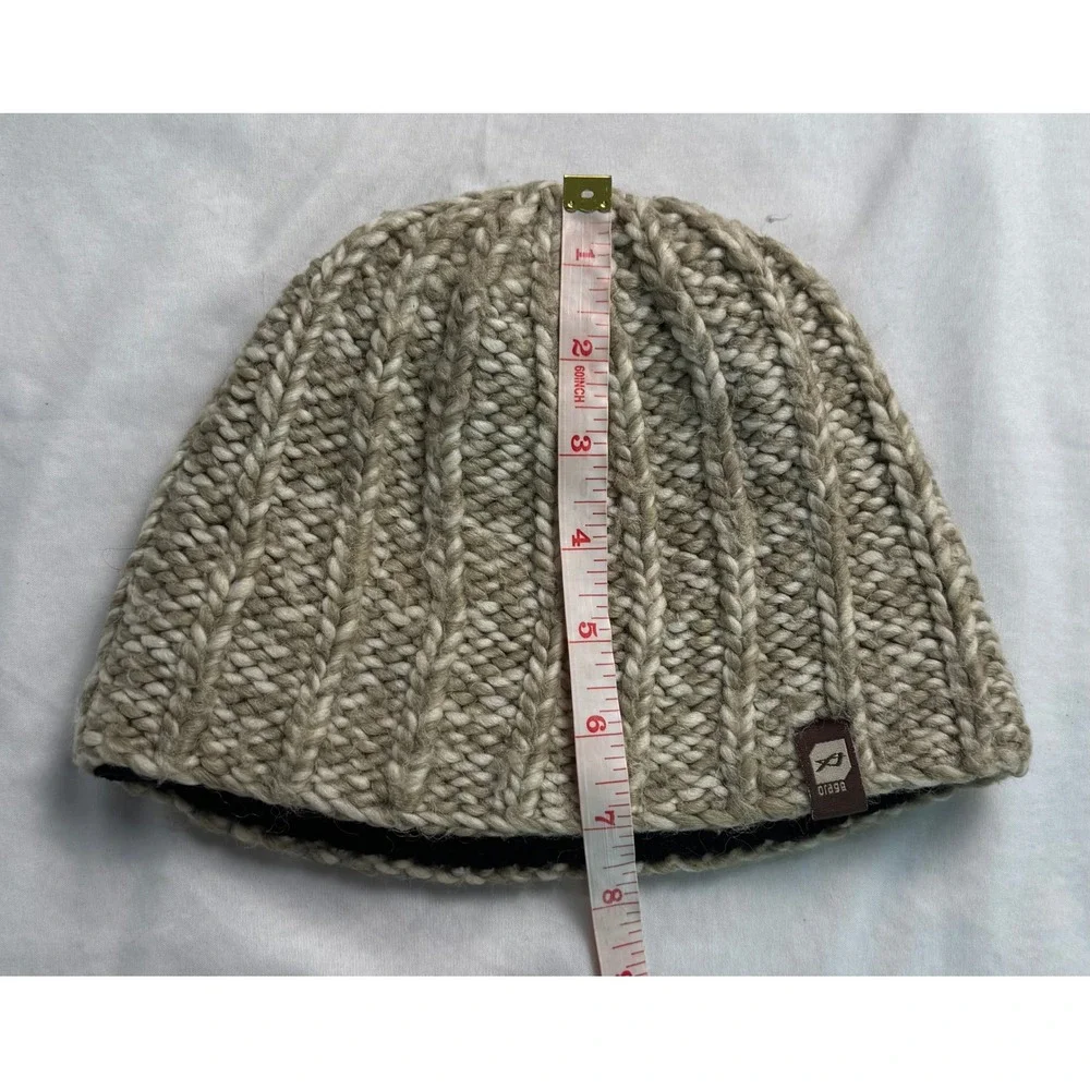 Orage Beanie Hat Beige Cream Wool Blend Chunky Rib Knit Fleece Lined Winter Ski
